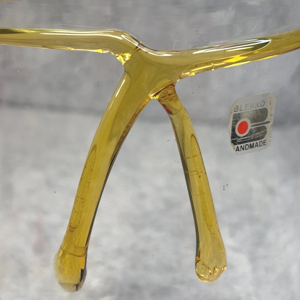 Blenko Art Glass Clear Pitcher Amber Wrap Tie Detail Handblown Vintage MCM 9.5